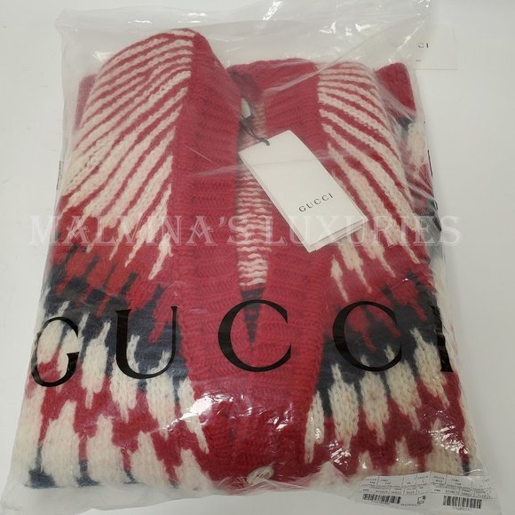 GUCCI MENS SWEATER ZIGZAG JACQUARD THICK WOOL KNITTED CARDIGAN sz M Medium - Picture 16 of 16